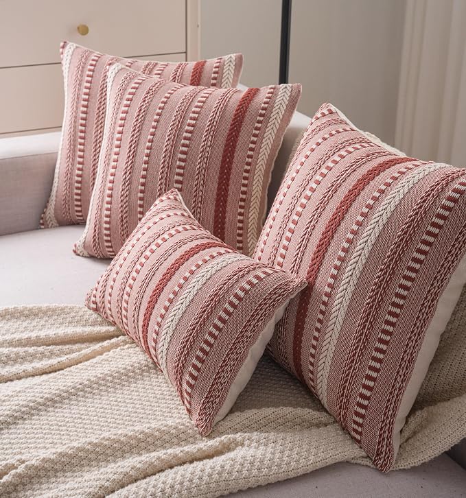 Cethom Boho Fall Throw Pillow Covers 18x18 Inch Set of 2, Farmhouse Decorative Couch Pillow Cases, Rust Accent Pillows of Bed, Sofa Bedroom Living Room Home Decor Cushion Cover