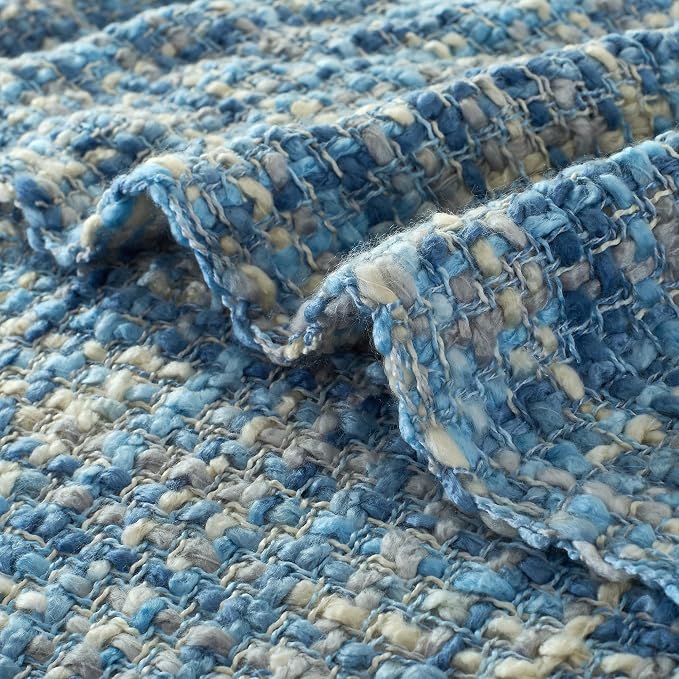 Multi-Color Cable Woven Throw Blanket for Couch - 60"X80" | Multicolored Boho Style,Super Soft Warm Cozy Chunky Blankets with Decorative Tassels for Bed and Sofa,Light Blue
