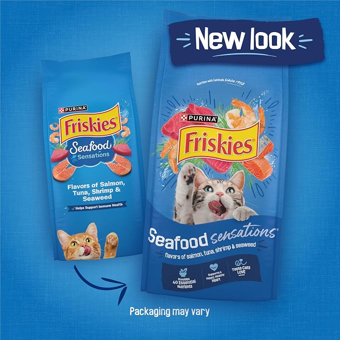 Purina Friskies Dry Cat Food Seafood Sensations With Salmon, Tuna, and Shrimp Flavors - (Pack of 4) 3.15 lb. Bags
