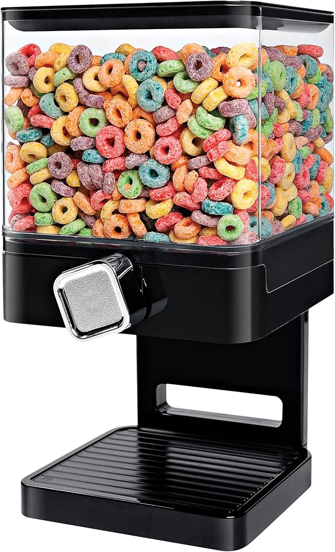 Honey-Can-Do Zevro Compact Dry Food Dispenser, Single Control, Black/Chrome