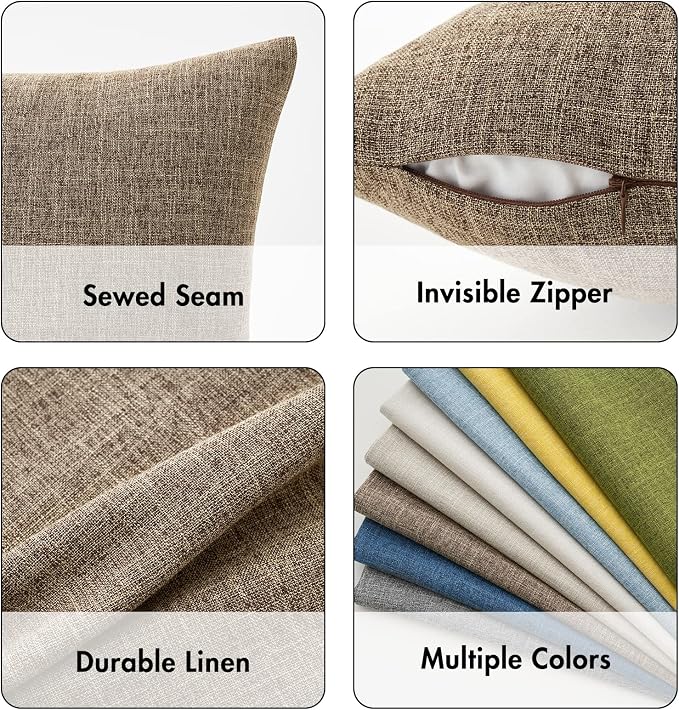 MIULEE Pack of 2 Decorative Linen Burlap Pillow Covers Farmhouse Boho Accent Pillowcases for Sofa Car Couch Bedroom Living Room Decor 20x20 Inch Brown