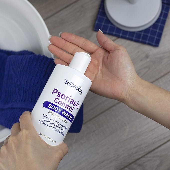 TriDerma Psoriasis Control Body Wash - Gentle 2% Salicylic Acid Cleanser, AP4 Aloe Vera Gel - Psoriasis Treatment Soothes Itching, Redness, Flaking - No Cortisone or Coal Tar - 16 oz