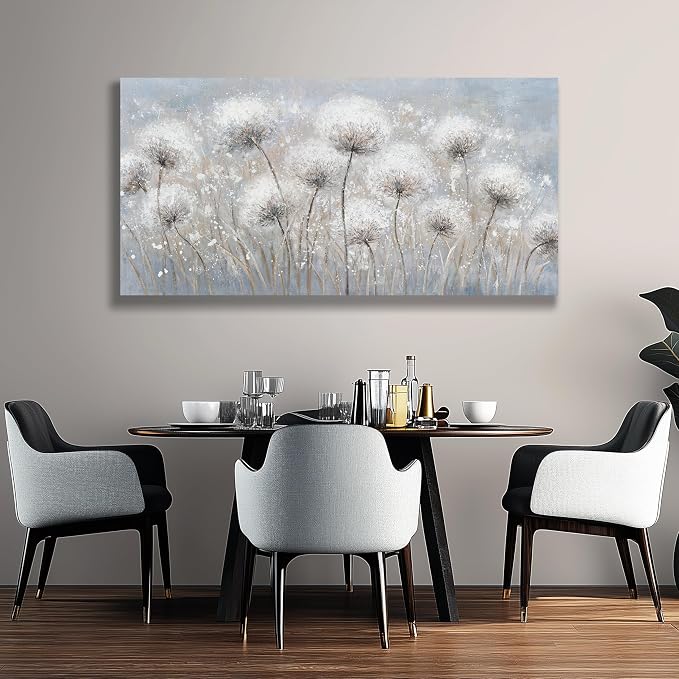Belmrxne Large Dandelion Floral Wall White and Black Wall Decor Modern Aesthetic Artwork Trendy Canvas Painting for Living Room Bedroom Dining Room Office Home Decor 29x58 inch