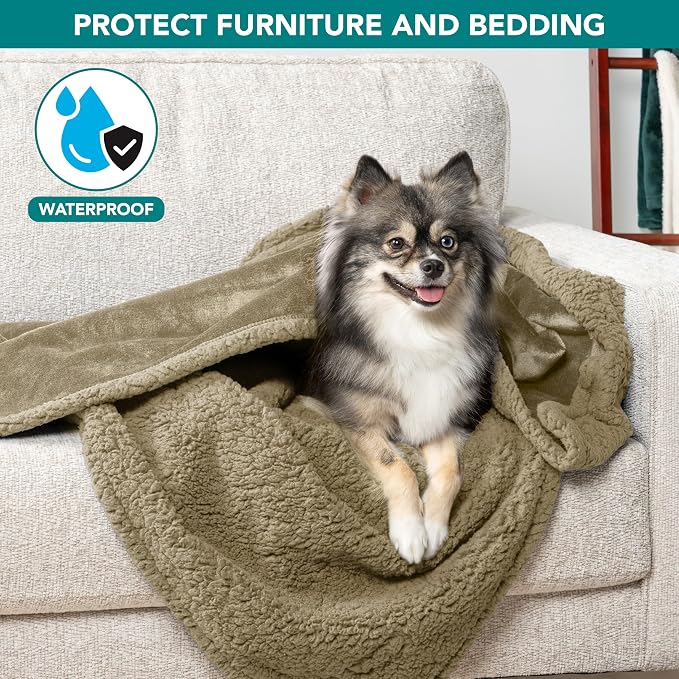PetAmi Waterproof Dog Blanket for Small Dog Puppy Cat, 29x40, Taupe Sherpa | 460 GSM Sherpa Fleece Reversible, Pee Proof Pet Blanket, Furniture Protector Cover for Couch Sofa Kennel, Washable