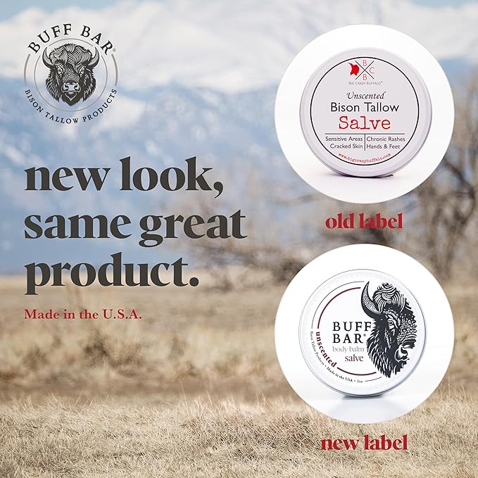 BUFF BAR Pure Bison Tallow Salve, Unscented, 2 Pack - No Irritating Ingredients, Simple & Clean, Body Butter, Full Body Hydration, Replaces Lotion, For Cracked, Rough, Irritated Skin