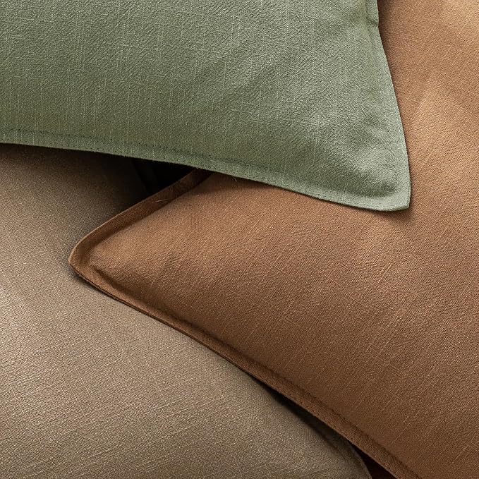 EMEMA Euro Sham Decorative Linen Throw Pillow Covers 26x26 Inch Grass Green | Boho Farmhouse Neutral Couch Throw Pillows for Bed Pack of 2 Accent Pillowcase Modern Sofa Cushion Livingroom Home Decor