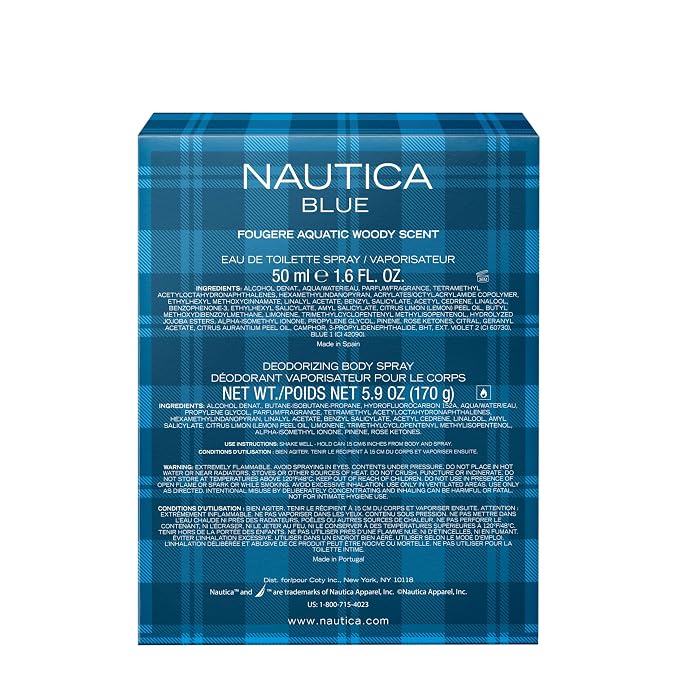 Nautica Blue Giftset 1.6 fl oz EDT + 6 oz Deodorizing Body Spray, Notes of Basil, Jasmine, and Cedarwood, Men's Fragrance, Long Lasting, Everyday Fragrance