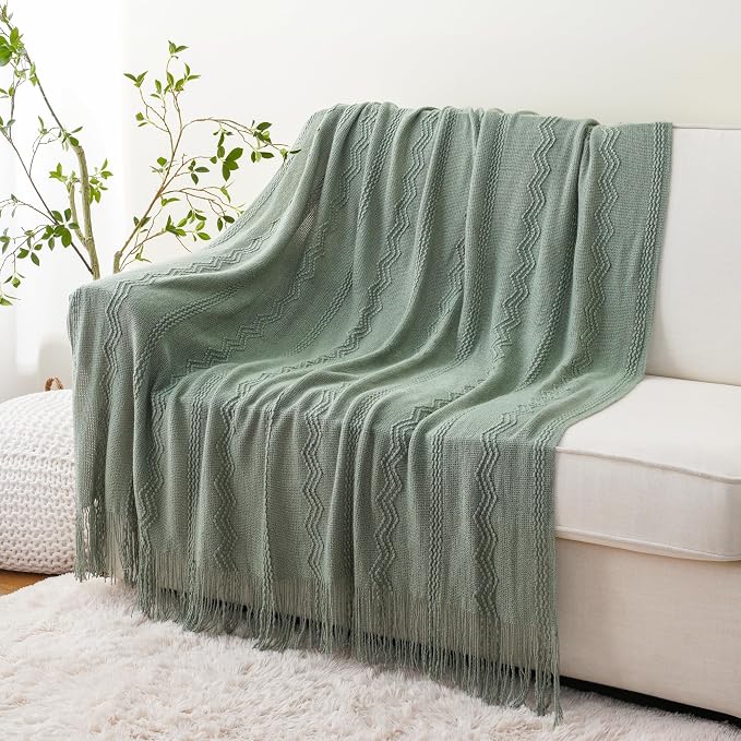 BATTILO HOME Sage Green Throw Blanket for Couch, 50"x60" | Sage Green Decor, Knit Throw Blankets For Bed, Spring Green Throw Blanket