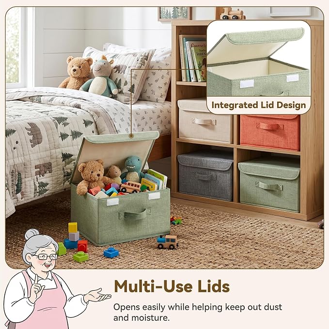GRANNY SAYS Memory Keepsake Storage Box, Fabric Storage Bins with Lids | Flip-Top Lid, Collapsible, Stackable, 3 Handles, Ideal for Closet Clothes Blanket Toys, Medium, Mixed Colors, 4-Pack