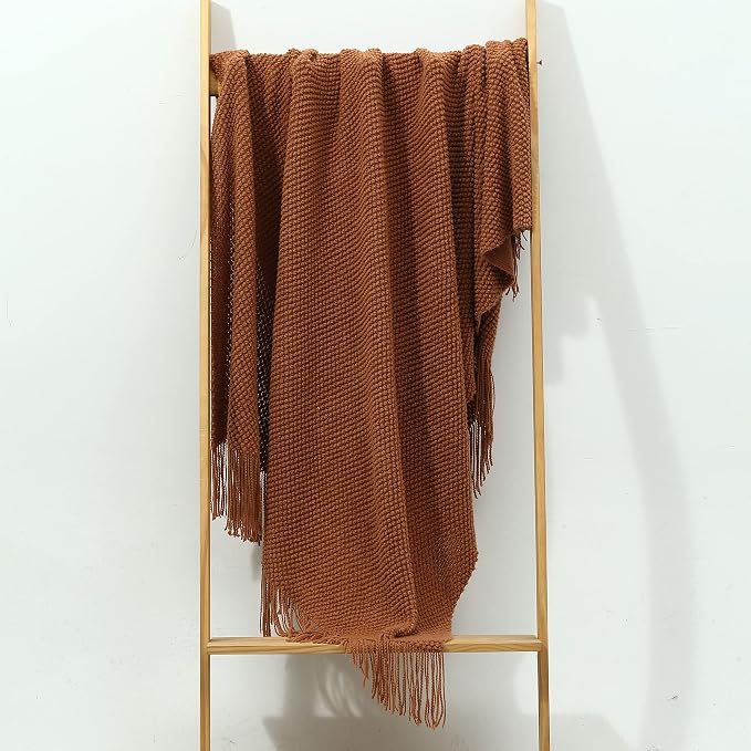 CREVENT Rustic Farmhouse Knit Throw Blanket for Couch Sofa Chair Bed Home Decoration, Soft Warm Cozy Light Weight for Spring Summer Fall (50''X60'' Caramel)