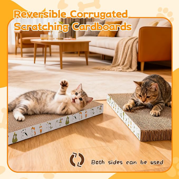 PatiencET Cat Scratching Board 4 Pack, Cardboard Cat Scratcher with Catnips | Flat Double-Sided, For Indoor Small Medium Cats Kittens