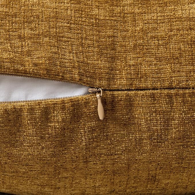 MIULEE Soft Chenille Lumbar Throw Pillow Covers Mustard 12x20 Pack of 2 | Modern Home Decor, Classic Decorative Pillows, Solid Dyed Cases, Boho Couch Cushion Covers for Sofa Bed Living Room