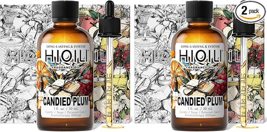 HIQILI Candied Plum Fragrance Oil for Diffuser, Candle & Soap Making, Personal Care Scenting, Gourmand Notes, Long-Lasting Scent - 1 Fl Oz (Pack of 2)