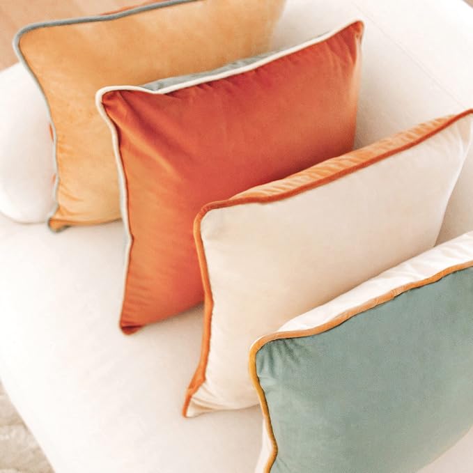 MONDAY MOOSE Decorative Throw Pillow Covers Cushion Cases, Set of 4 Soft Velvet Modern Double-Sided Designs, Mix and Match for Home Decor, Pillow Inserts Not Included (14x14 inch, Orange/Teal)