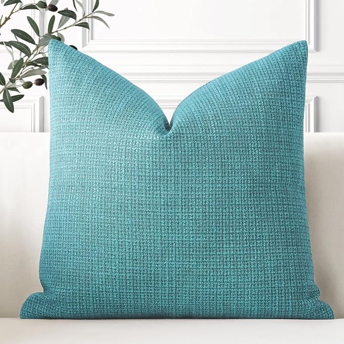 OTOSTAR Linen Throw Pillow Cover Set of 1 Decorative Square Pillowcases Cushion Covers 18x18 Inch for Home Decor Sofa Bedroom Car 45 x 45CM Turquoise
