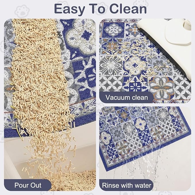 Glittme Cat Litter Mat, 33"x22" Non-Slip Washable Trapping Mat for Cats | Litter Trapping Mat With Thick PVC Coil To Catch Scatter, Soft On Paws And Waterproof Bottom To Protect Floors