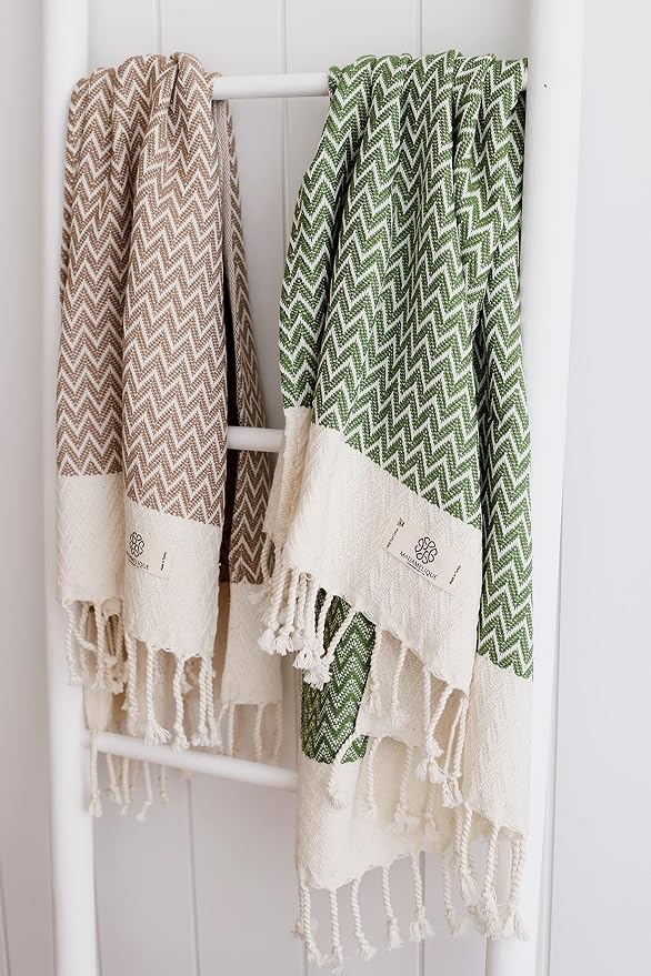 Madamelique Exclusive Hand Towels Set of 2-18 x 40 Inches - Decorative Bathroom Peshtemal Towel for Hand, Face, Hair, Yoga, Tea, Dishcloth, Kitchen and Bath - 100% Pure Cotton (Biscuit)