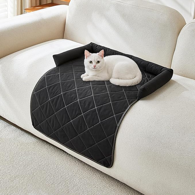Cooling Dog Bed Mats with Neck & Head Support, 31.5 x 23.62 inch Black | for Small and Medium Dogs & Cats, Non-Slip, Machine Washable, Protects Sofa from Fur & Scratches