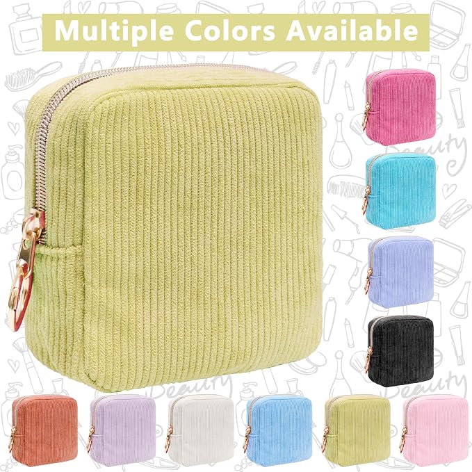 Period Bag for Girls, Corduroy Period Kit with Sanitary Pad Pouch, Menstrual Storage Bag and Tampon Holder for Purse, Girls School Essentials,Feminine Care Organizer(Green)