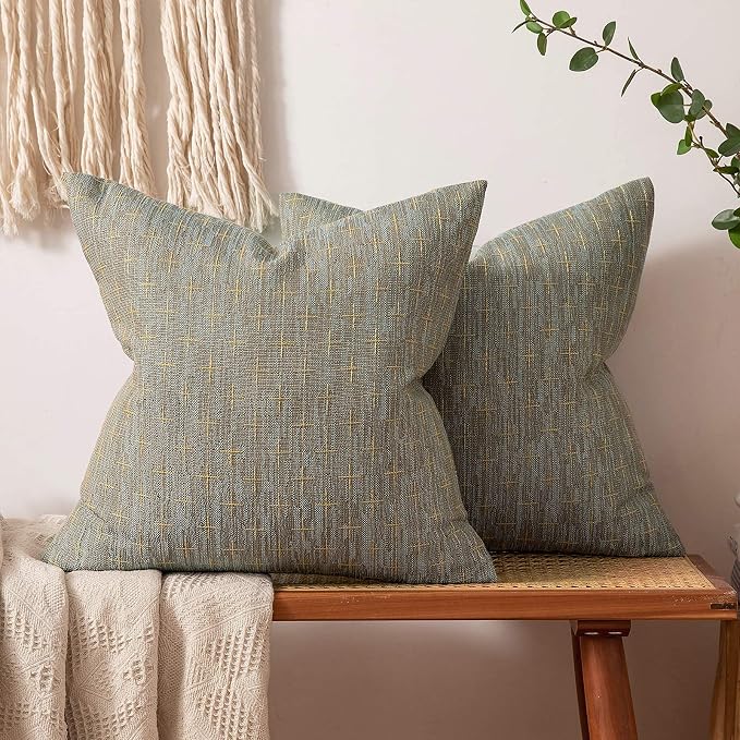 MIULEE Pack of 2 Decorative Burlap Linen Throw Pillow Covers Modern Farmhouse Pillowcases Rustic Woven Textured Cushion Cover for Sofa Couch Bed 24x24 Inch Khaki