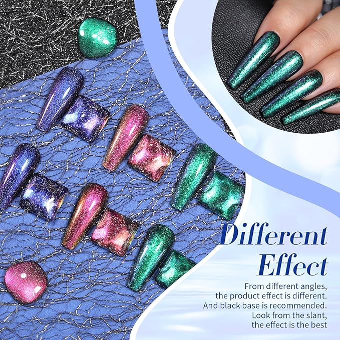 BORN PRETTY Chameleon Nail Polish Set Holographic Glitter Polish Shimmer Nail Art Polish with Black Nail Polish Multicolored Nail Art Varnish 4 Bottles