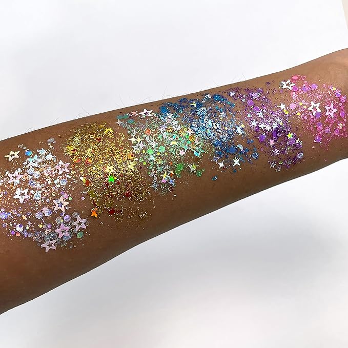Secret of Pharaoh Holographic Chunky Glitter Gel for Face, Body, Hair - Purple Sparkle | Vibrant Colores, Festival and Party Makeup - Versatile and Long-Lasting, Dazzling and Shimmering Effect
