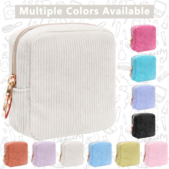 Period Bag for Girls, Corduroy Sanitary Napkin Storage Bag, Period Pouch & Tampon Holder, Feminine Care Organizer（ Beige）
