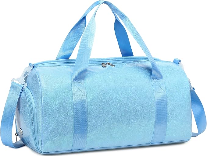 Gym Bag Sports Duffle Bag with Wet Pocket Weekender Overnight Bags with Waterproof Shoe Pouch and Air Hole for Girls Kids Women Workout Travel Bags (Blue)