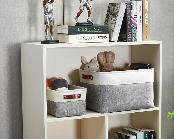 DECOMOMO Storage Bins, Large Fabric Storage Baskets for Shelves 1 Pack | 15 x 11 x 9.5 inches Decorative Linen Closet Organizers (Grey & White)