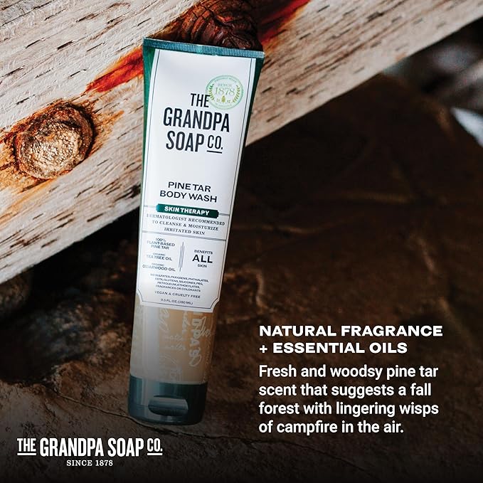 The Grandpa Soap Company Pine Tar Body Wash - Dermatologist Recommended to Cleanse & Moisturize Irritated Skin, Deodorizing Power, With Pine Tar & Tea Tree Oil, 9.5 Fl Oz