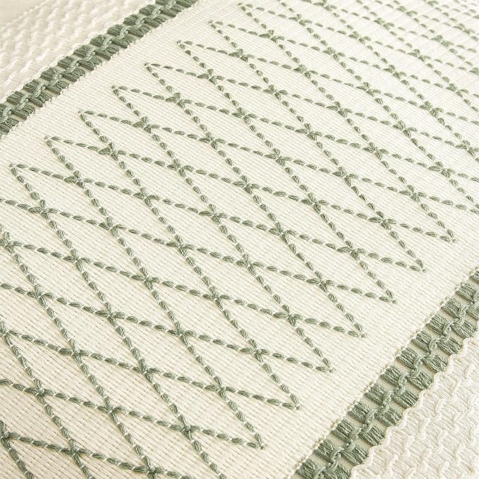 2 Pack Boho Throw Pillow Covers, Grid Green 16x16in | Soft Breathable Cotton, Farmhouse Decorative Couch Pillow Cases, Cushion Covers for Sofa Bed Living Room Home Decor