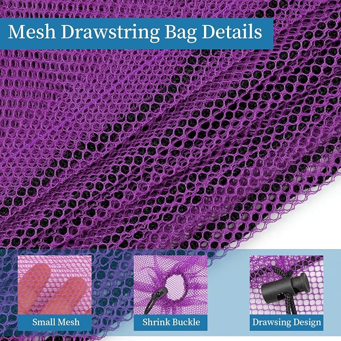 6 Pcs Mesh Bags Drawstring, 14x17 Inch with Lock, Multipurpose Storage Bags for Gym, Balls, Beach, Laundry (Purple)