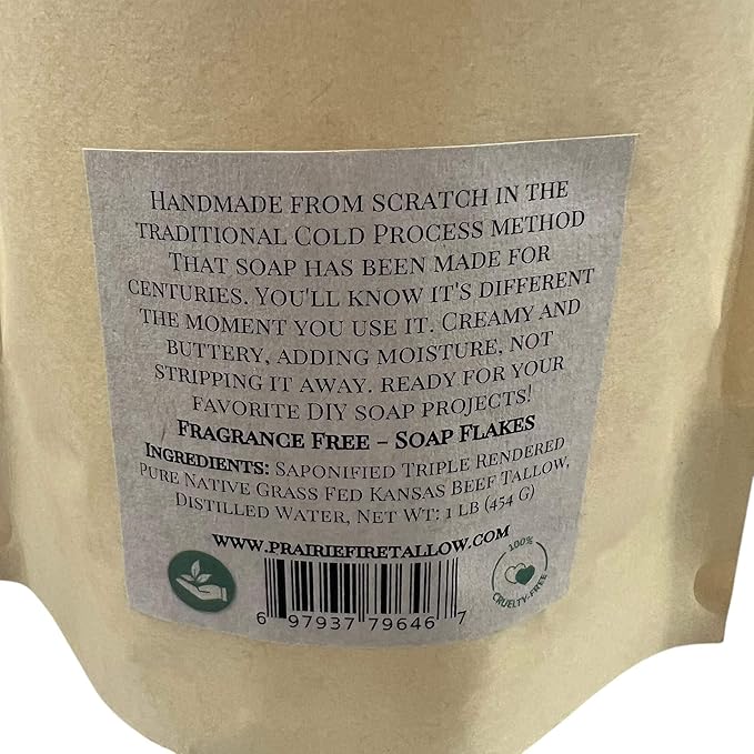 Pure Beef Tallow Soap Flakes - Made in USA - Grass Fed and Finished - Face, Body and Hair - Natural and Organic Orange