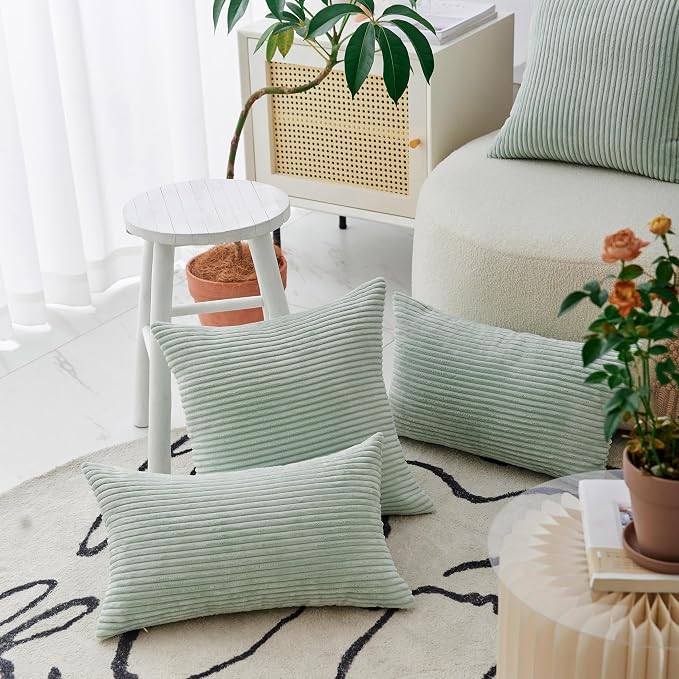 Home Brilliant Sage Green Summer Pillow Cover 24x24 Soft Large Throw Euro Sham Corduroy Stripe Decorative Pillowcase for Office Couch Chair Decor, 24 x 24 (60cm), Mint