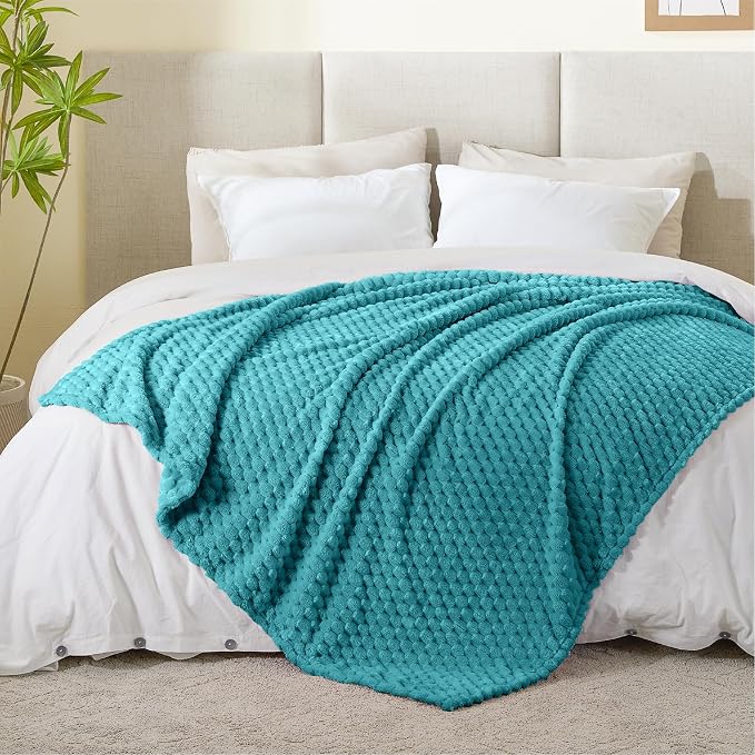 BEDELITE Teal Large Throw Blanket for Couch, Cozy Gifts for Women, 50 * 70 | 3D Jacquard Decorative Fleece Blanket, Super Soft Plush Throws, Cute Birthday Gift for Women & Men, Suitable for All Seasons