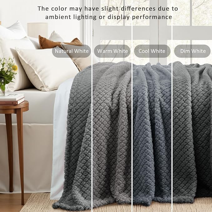 Exclusivo Mezcla Soft Fleece Throw Blanket for Couch, Dark Grey | Jacquard Lightweight Cozy Throws for Bed, Sofa, Breathable Decorative Fuzzy Textured All Season Use, 50x60 Inches