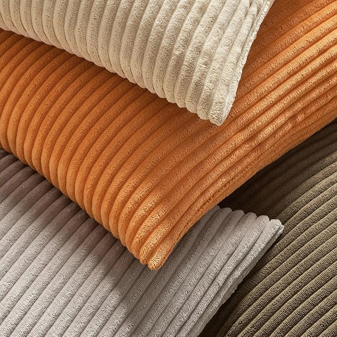 MIULEE Pack of 2 Burnt Orange Pillow Covers 20x20 Inch Soft Striped Corduroy Fall Throw Pillow Covers Set Decorative Square Cushion Cases Pillowcases for Sofa Bedroom Couch | Decorative Striped Textured Cushion Cases, Boho Rustic Square Pillowcases, Ho...