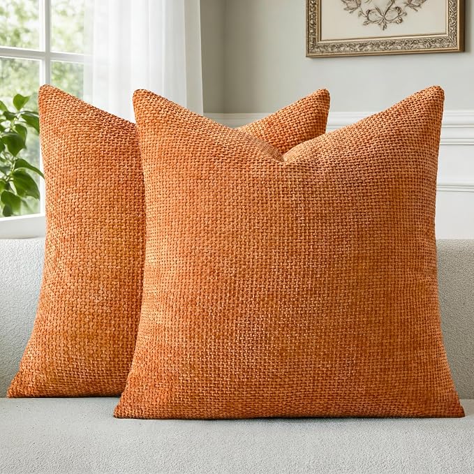 a moment Fall Orange Chenille Throw Pillow Covers 22x22 Inch Pack of 2 Modern Decorative Throw Pillow Covers Farmhouse Cross Covers Home Decor for Sofa Bedroom Living Room