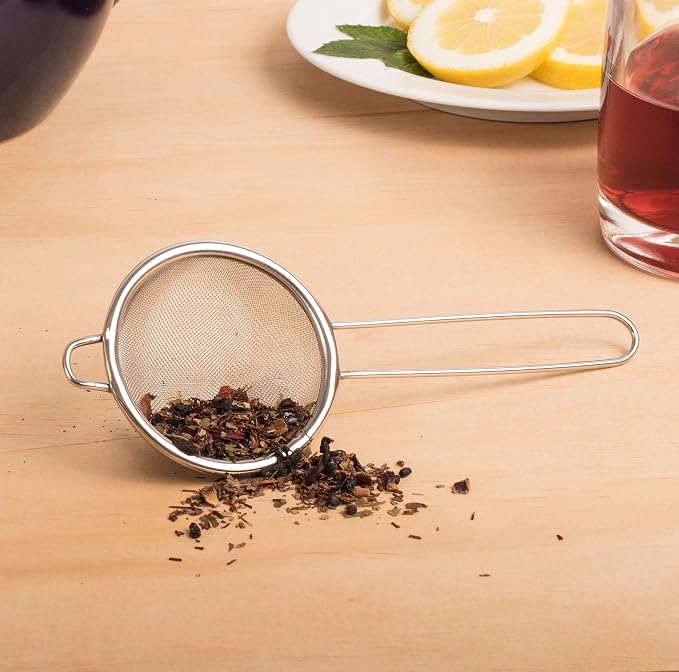 HIC Kitchen Fine Mesh Tea Strainer With Helper Handle, 18/8 Stainless Steel, 2.75-Inch, For Sifting, Straining, And Brewing Tea, Coffee, Or Cocktails, Set of 2