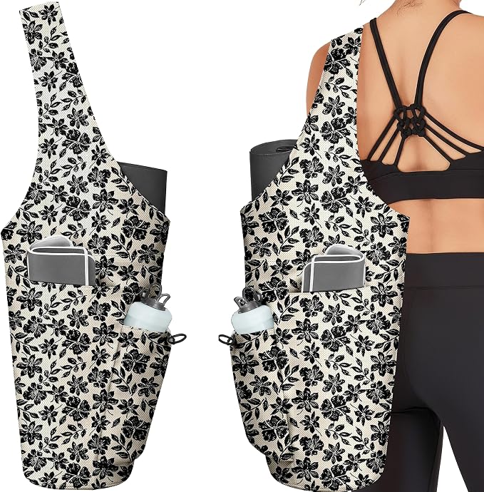 Yoga Bag for Women, Large Yoga Mat Bag Tote Carrier with Wet Dry Pocket, Water Bottle Holder & Adjustable Strap, Fits 1/2" Thick Yoga Mat for Gym, Pilates, Travel, Work