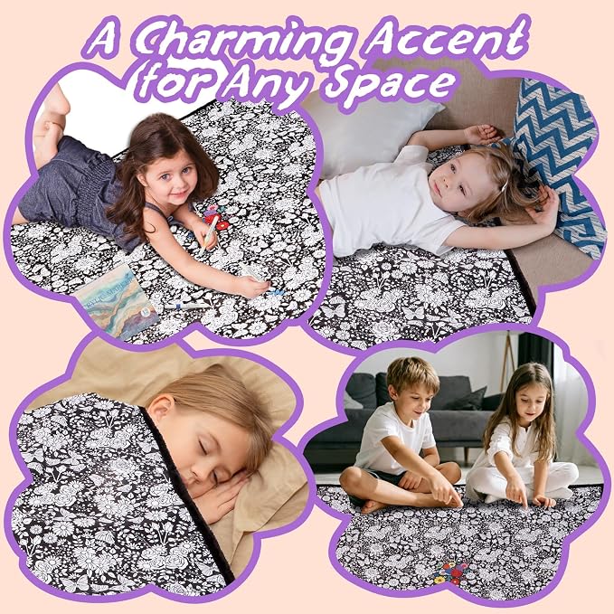 ZHOYIMIMI DIY Cozy Coloring Blankets for Kids & Adults -24 Markers | 50" x 60", Machine Washable, Cozy Velvet, Printed Patterns, ideal for daily use, home decor and kids spaces, Gift Wrapped