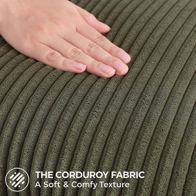 Mecatny Corduroy Fall Throw Pillow Covers 18x18 Set of 2 Olive Green | Soft Striped Texture, Hidden Zipper Design, Neutral Boho Square Pillow Cases for Sofa Couch Living Room Bedroom, Home Décor