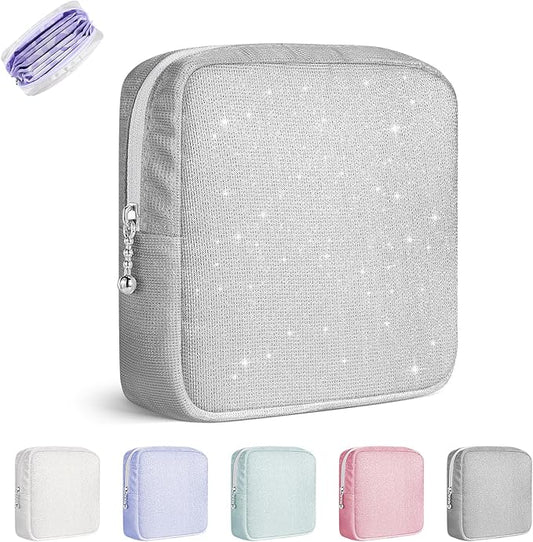 Period Bag for Teen Girls, Canvas Sanitary Napkin Storage Bag with Zipper, Portable Menstrual Pad Bag Tampon Holder for Purse
