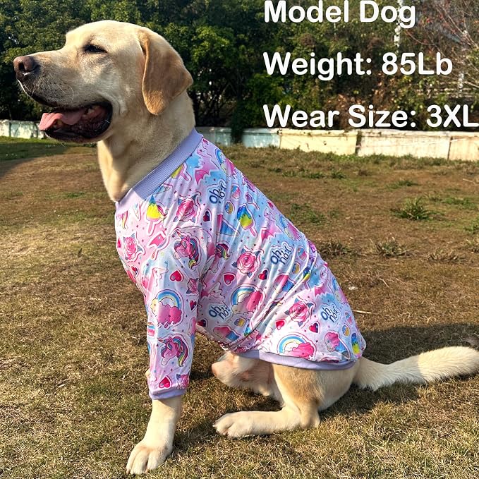 Dog Cute Blue Unicorn T Shirts Doughnut Pattern Printed Pet Shirt Softable Pajamas for Large Dog (3XL,Unicorn)