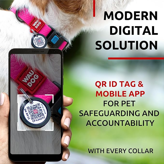 WAUDOG Waterproof Dog Collar - Adjustable Dog Collar for Large Dogs, Small and Medium Dogs - Heavy Duty Dog Collars with Durable Metal Clasp and QR Dog Tag - Boy & Girl Dog Collars