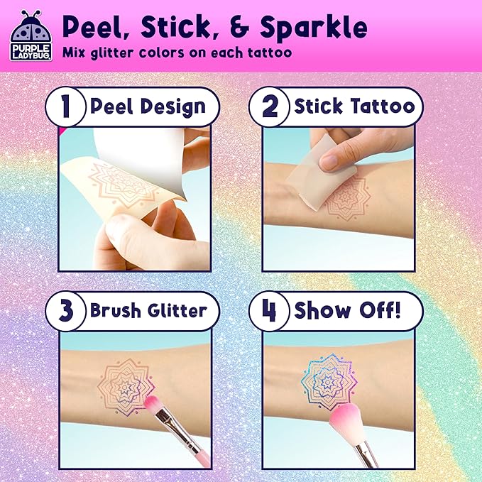 PURPLE LADYBUG 175-Piece Temporary Glitter Tattoos Kit for Kids & Teens - Christmas Gifts for 6 7 8 9 10-12 Year Old Girl Birthday, Craft for Girls 8-12, Ideal Stocking Stuffers for Holiday Party