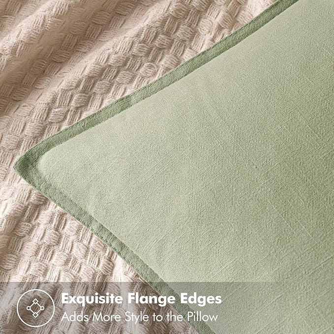 MIULEE Decorative Linen Euro Sham Pillow Covers 26x26 Light Green | Boho Farmhouse Neutral Couch Throw Pillows for Bed, Pack of 2 Accent Modern Pillowcases, Sofa Livingroom Home Decor