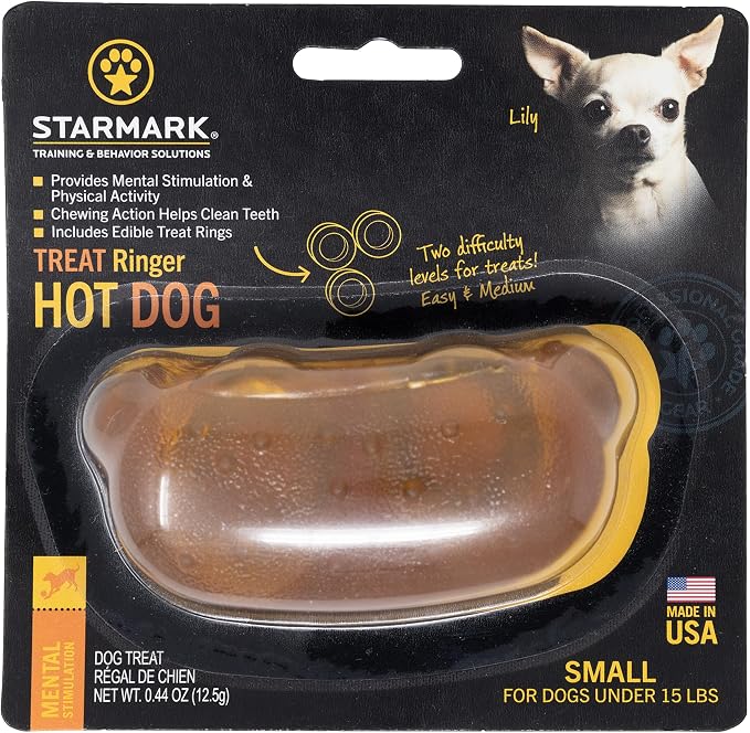Starmark Treat Ring Hot Dog Chew Toy for Small Dogs Under 15 pounds