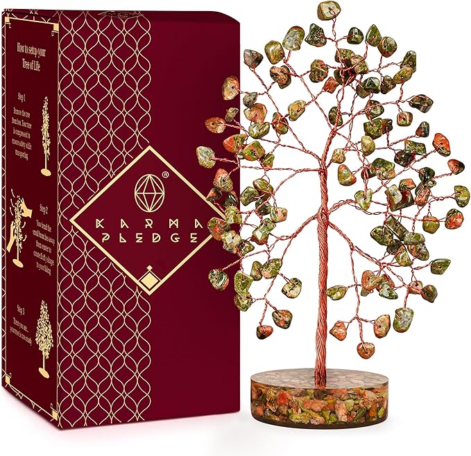 Unakite Crystal Tree of Life Birthday Gifts for Women, Men, Friends, Handmade Chakra Healing Crystals Tree for Home Office Decor, Positivity, Good Luck, Money, Unique Gifts for Her Mom, Sister, Dad