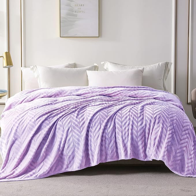 Whale Flotilla Flannel Fleece Fall Bed Blanket Twin XL Size, Lilac | Lightweight Breathable Soft Bedspread, Plush Fluffy Coverlet Chevron Design Decorative Blanket for Home Life, 90x66 Inch